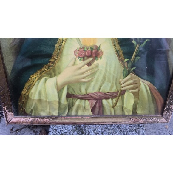 1920s Immaculate Heart Of Mary O. Voelkel Framed Lithograph 17"x13" - Picture 4 of 5